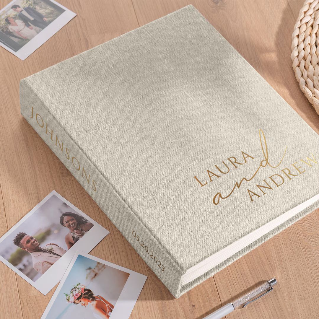 Linen Wedding Guest Book Alternative Personalized Vertical - Etsy | Etsy (US)