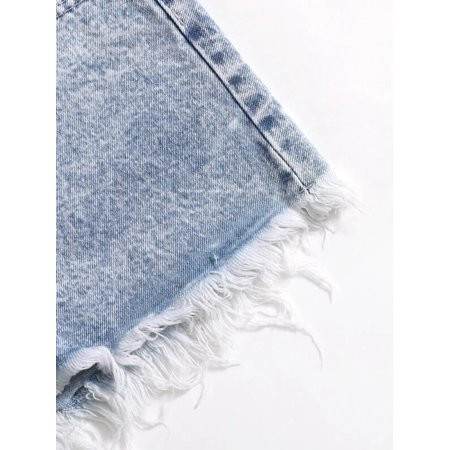 Raw Hem Denim Shorts Women s Ripped Raw Hem High Waisted Distressed Denim Shorts | Walmart (US)