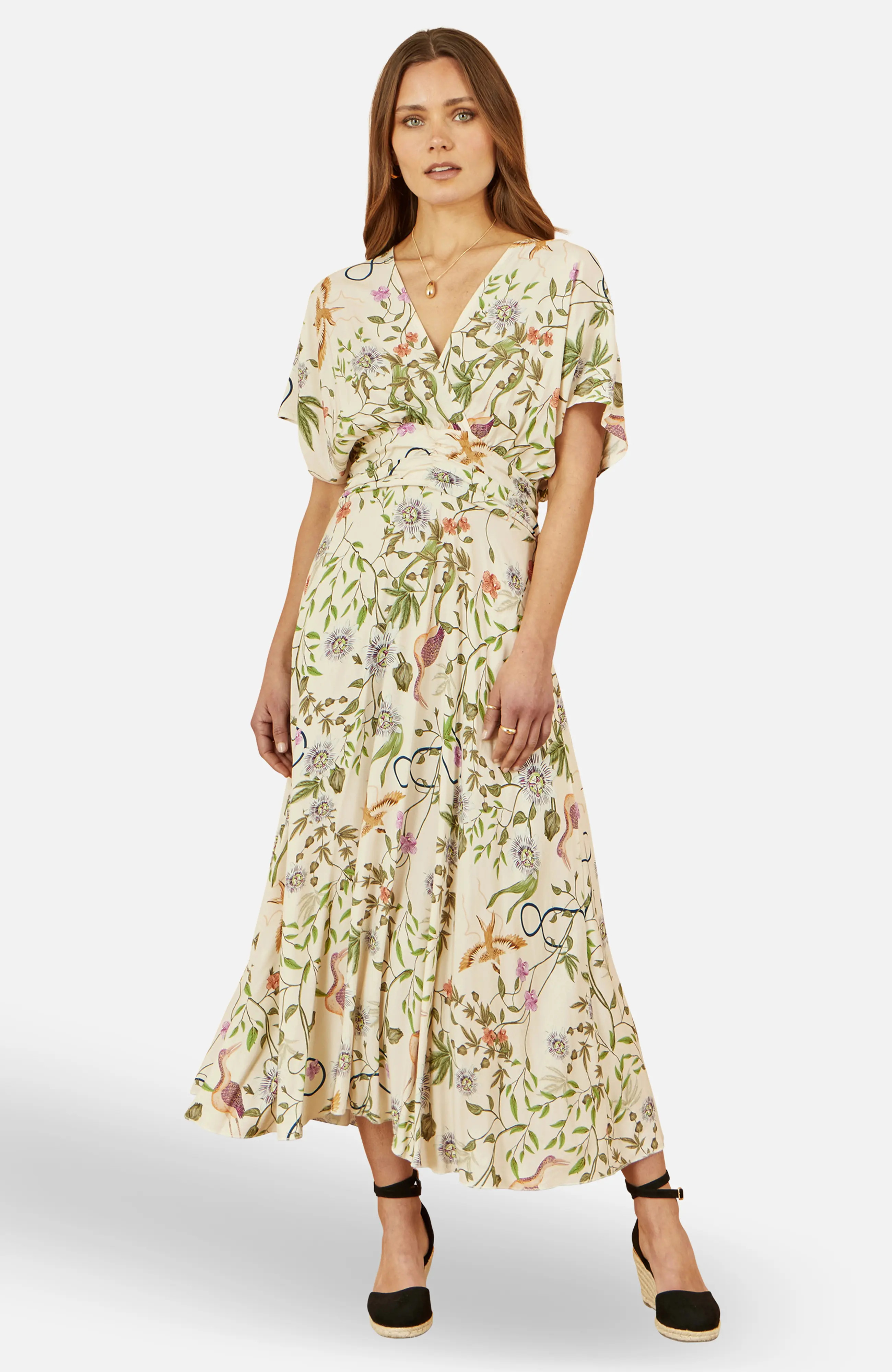 Yumi Floral Print Ruched Waist Midi Dress (Women) | Nordstrom | Nordstrom