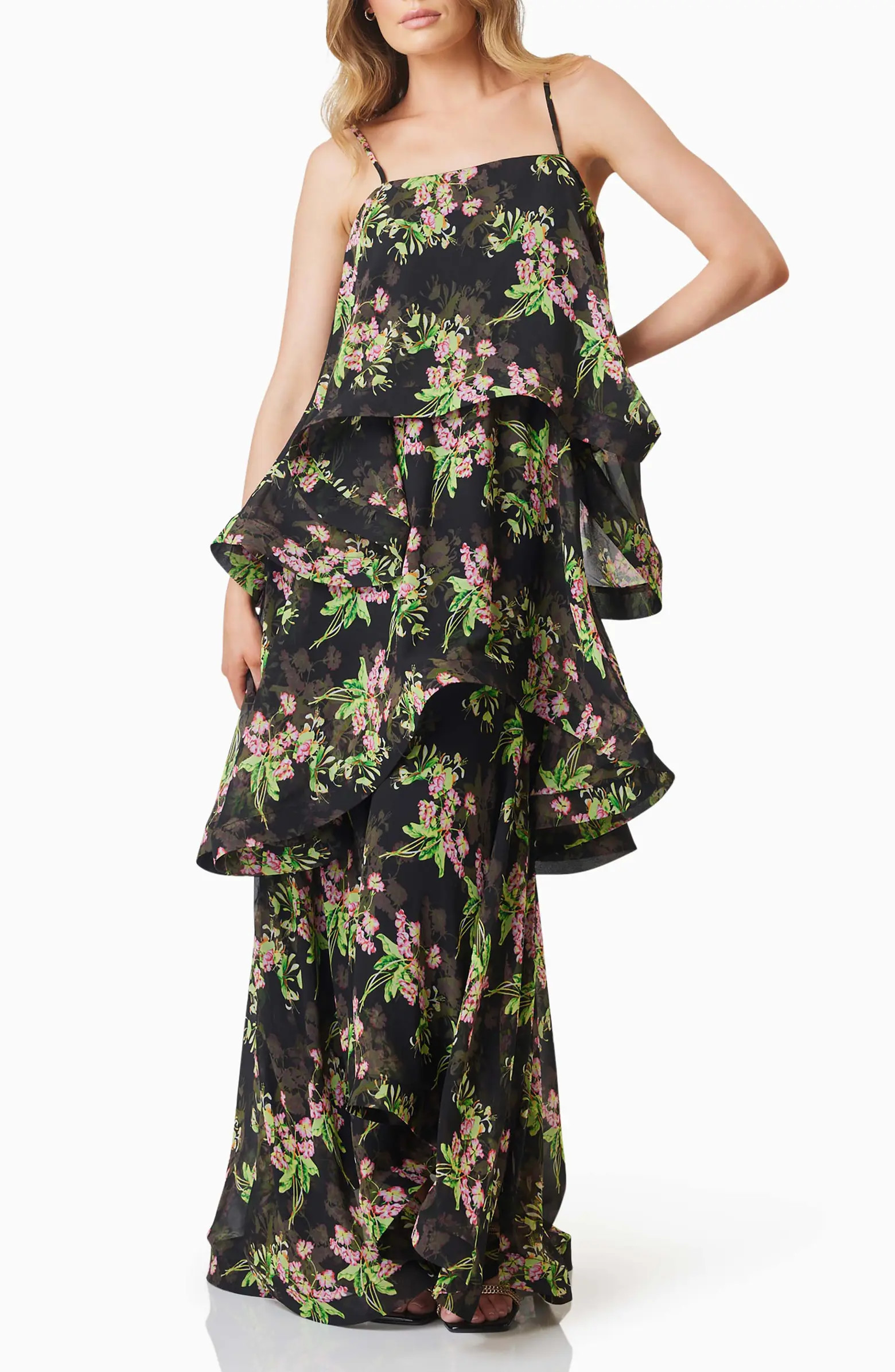 Ula Floral Tiered Georgette Gown | Nordstrom