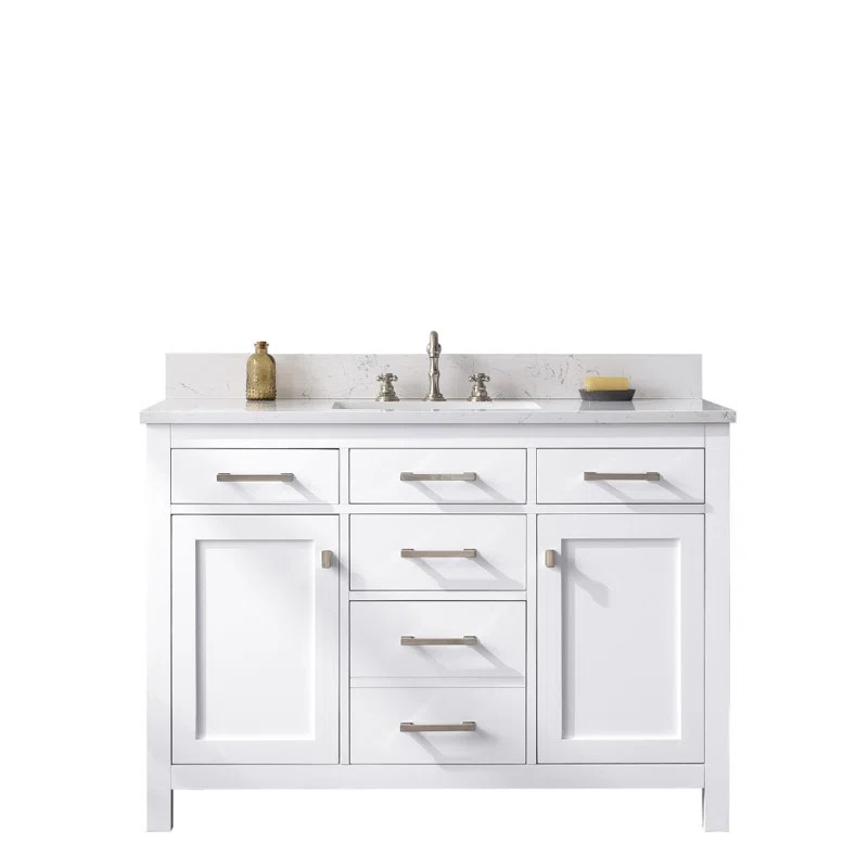 Saur 48'' Free Standing Single Bathroom Vanity with Engineered Stone Top | Wayfair North America