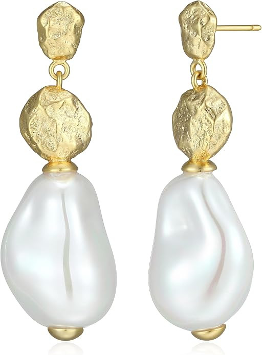 Amazon Essentials Pearl Drop Earrings for Women - Gold-Tone Fine Silver Plated, Bridal Jewelry | Amazon (US)
