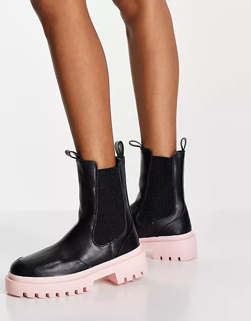 ASOS DESIGN Always coloured sole chelsea boots in black and pink | ASOS (Global)