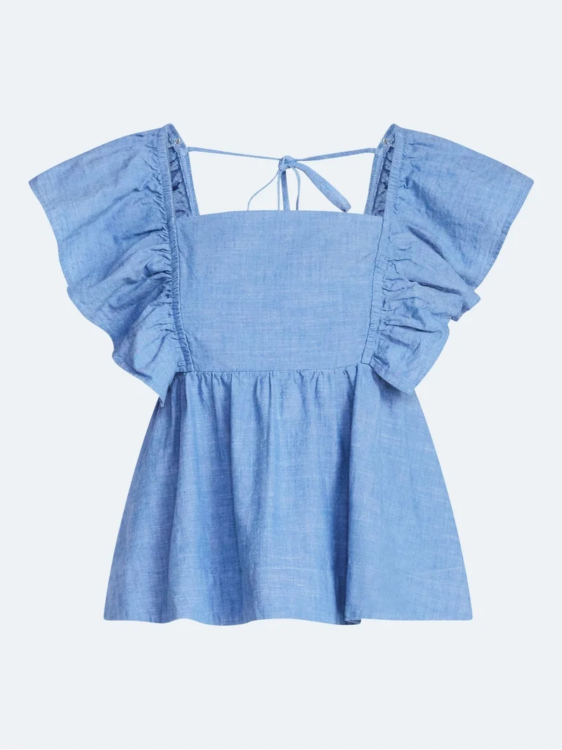 Free Assembly Women's Square Neck Cotton Top with Flutter Sleeves, Sizes XS-XXL | Walmart (US)
