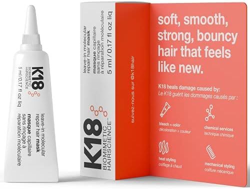 K18 Leave-In Molecular Repair Hair Mask, 4-Minute Speed Treatment, Renews Hair Damage From Color,... | Amazon (US)