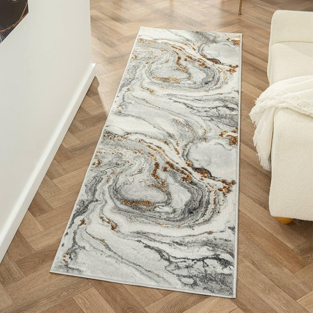 LUXE WEAVERS Marble Effect Abstract Gray 2x7 Area Rug | Amazon (US)