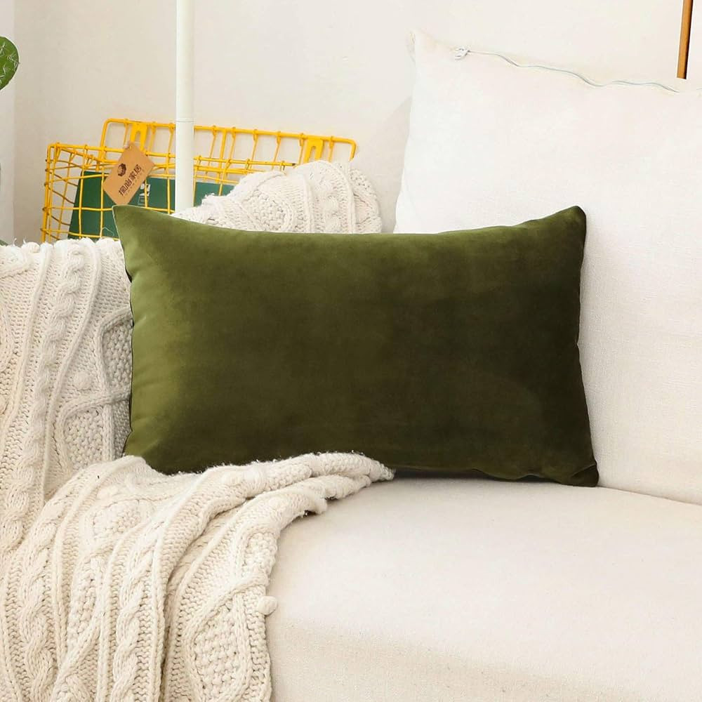 Home Brilliant Green Velvet Pillow Covers 12x20 Decorative Pillow Cases Accent Oblong Pillow Cove... | Amazon (US)