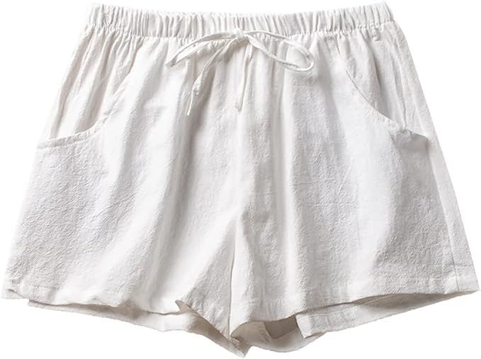 RUGAN Womens Solid Colour Drawstring Shorts with Pockets Loose Casual Pants Yoga Pants Sports Sho... | Amazon (US)
