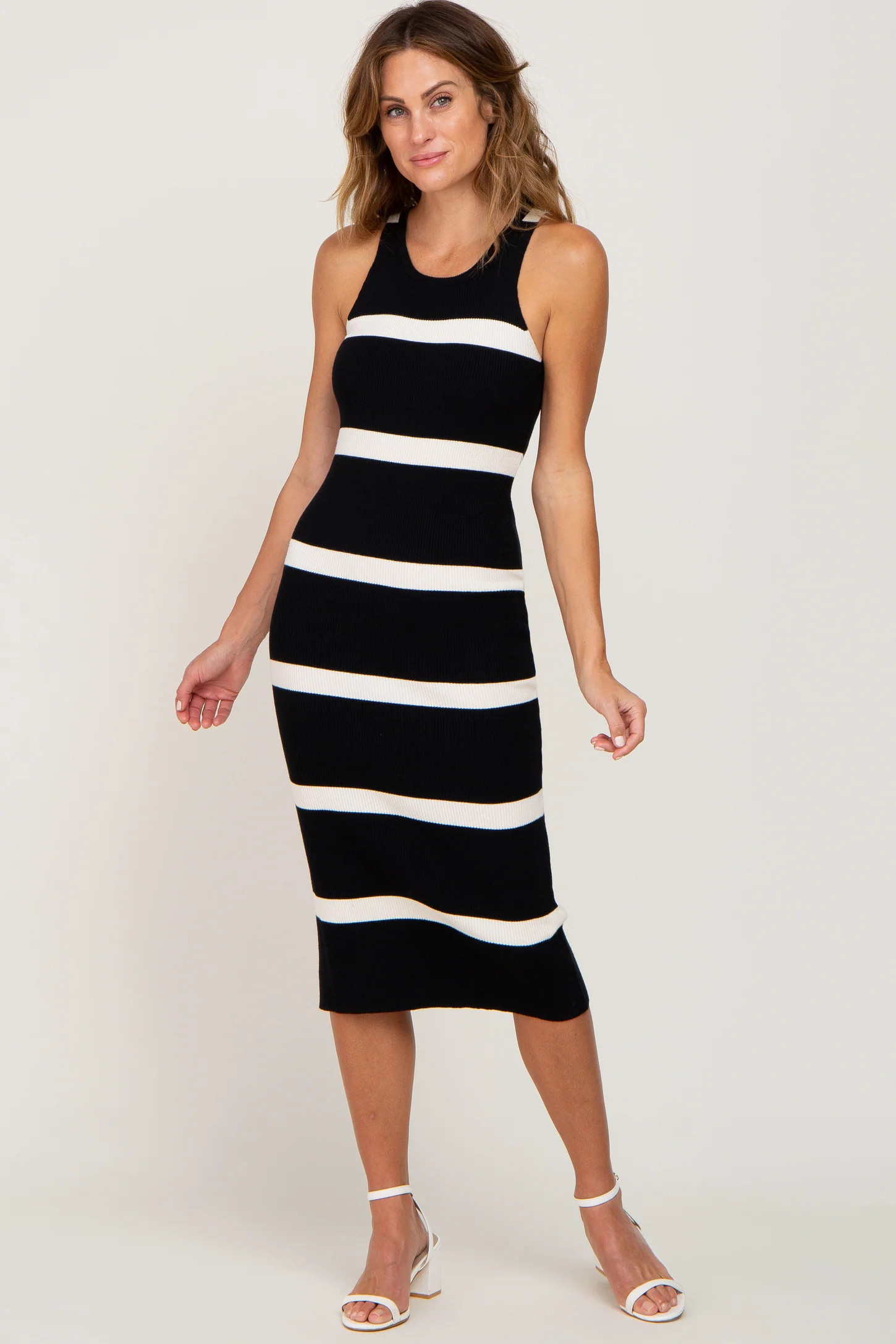 Black Striped Sleeveless Sweater Midi Dress | PinkBlush Maternity