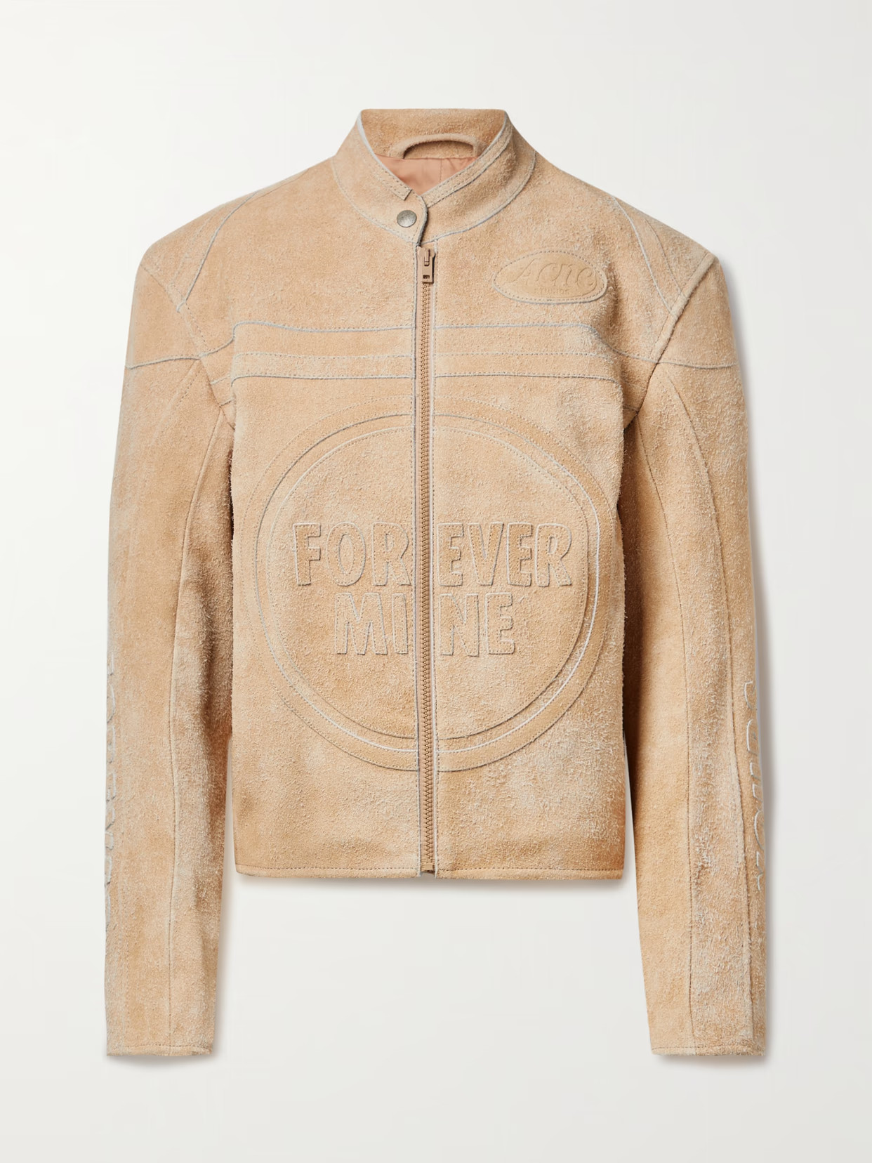 Acne Studios - Appliquéd Brushed-suede Biker Jacket - Neutrals | NET-A-PORTER (US)