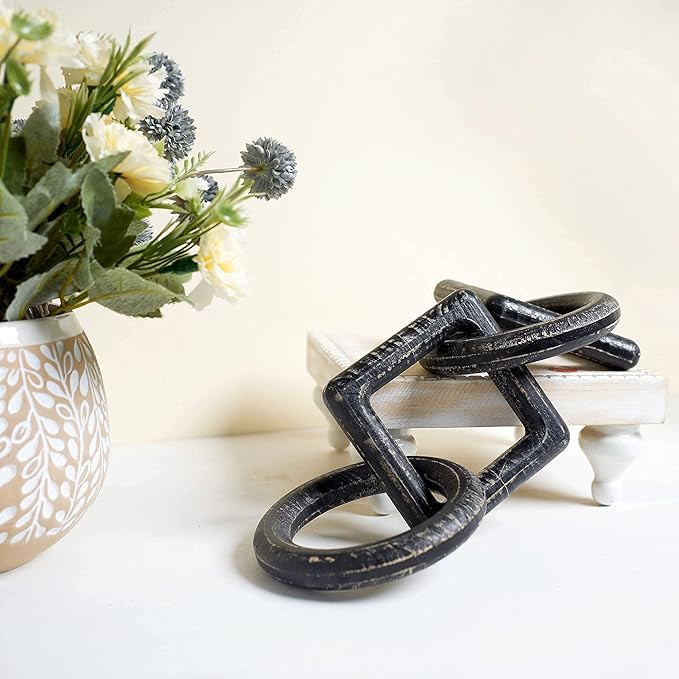 GENMOUS & CO. Wood Chain Link Decor, 4-Link Decorative Chain Link for Boho Modern Home Decor, Han... | Amazon (US)