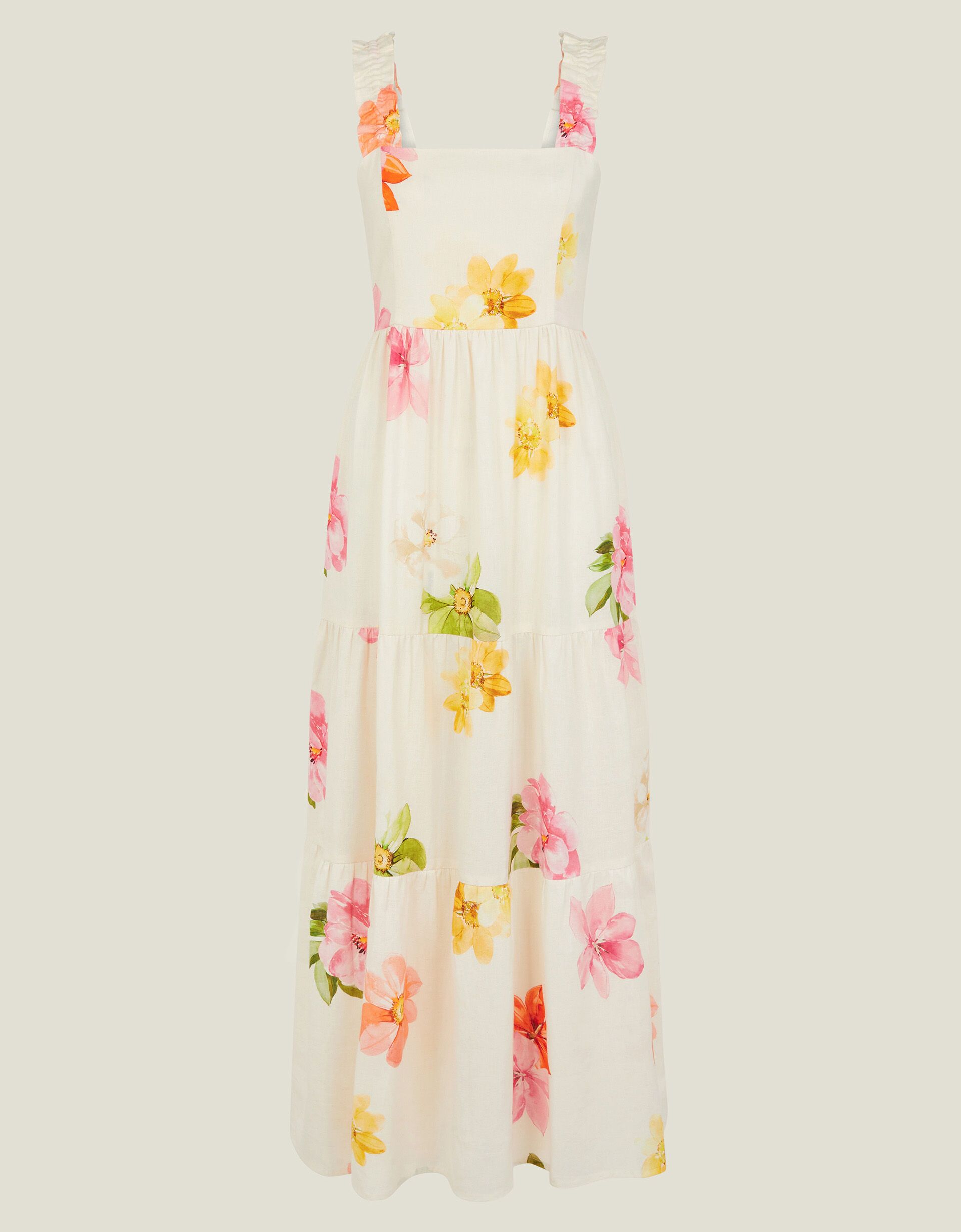 Floral Ruffle-Strap Tiered Maxi Dress Ivory | Accessorize (Global)