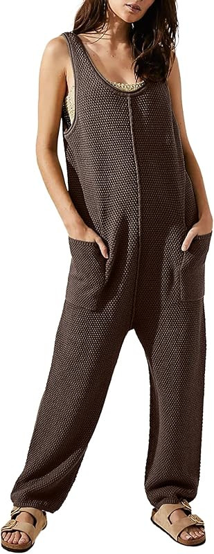 Womens One Piece Jumpsuits Loose Sleeveless Onesie Overalls Casual Oversized Rompers with Pockets | Amazon (US)