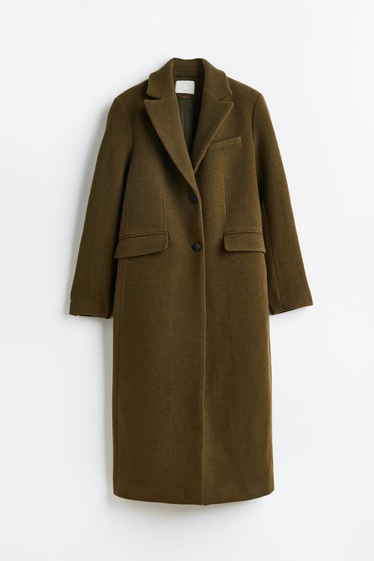 Wool-blend coat - Dark olive green - Ladies | H&M GB | H&M (UK, MY, IN, SG, PH, TW, HK)