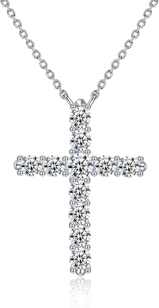 JSGEMSLEE 14K Gold Plated Cross Necklace for Women Silver Gold Cubic Zirconia Cross Pendant Neckl... | Amazon (US)