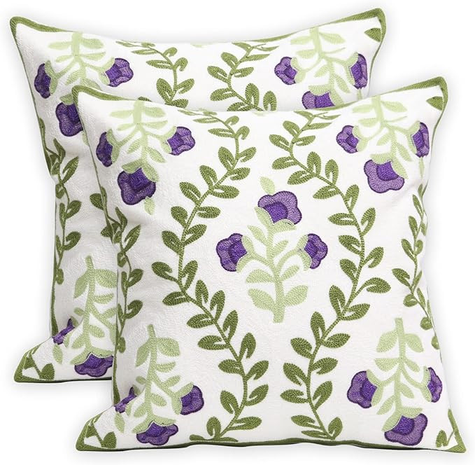 Set of 2 Embroidered Decorative Throw Pillow Covers Couch Square Pillowcases Cushion for Bedroom ... | Amazon (US)