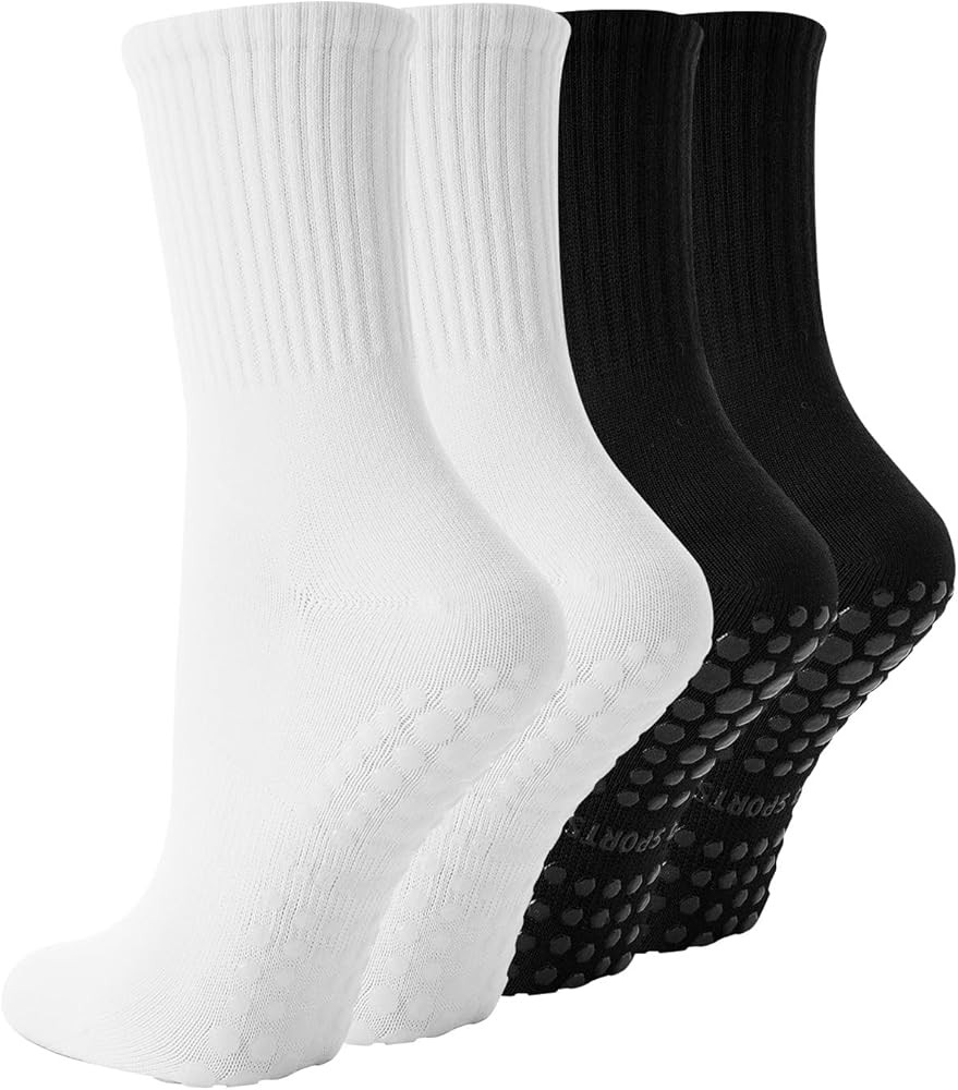4 Pairs Pilates Socks with Grips for Women, Non Slip Yoga Athletic Ballet Barre Dance Workout Cre... | Amazon (US)