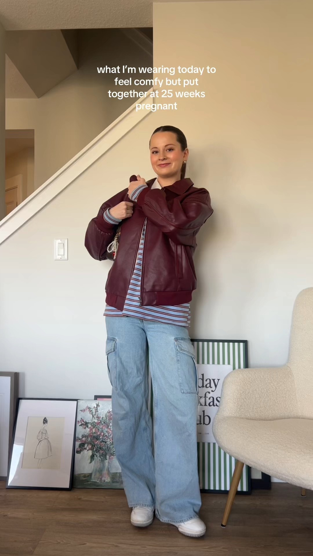 pregnancy outfit of the day, comfy casual 

fall maternity outfit, pregnancy outfit, pregnant style, maternity style, cargo jeans, rugby shirt, polo shirt, burgundy leather jacket, leather bomber 

#LTKwinter #LTKfall #LTKcanada