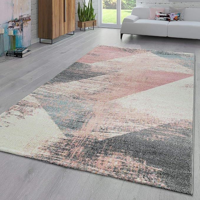 Paco Home Area Rug Abstract Geometric Pattern Fashionably Faded in Multicolor Pink Cream Gray Blu... | Amazon (US)