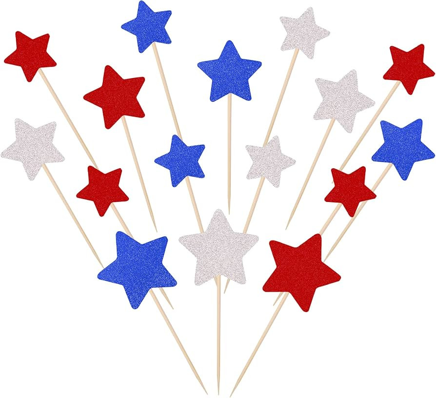 30 PCS Independence Day Cupcake Toppers Glitter Blue Red Silver Twinkle Little Star Cupcake Picks... | Amazon (US)