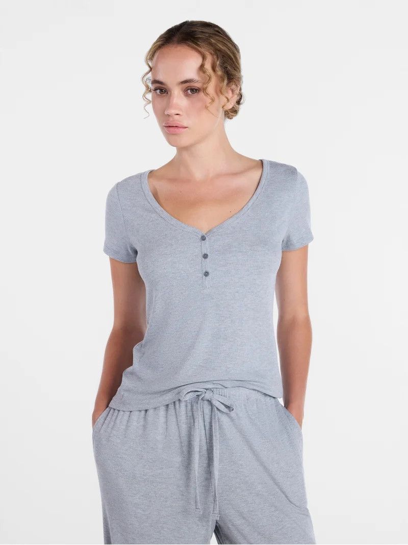Joyspun Women\u2019s Modal Blend Ribbed Henley Sleep Top, Sizes XS-3X | Walmart (US)