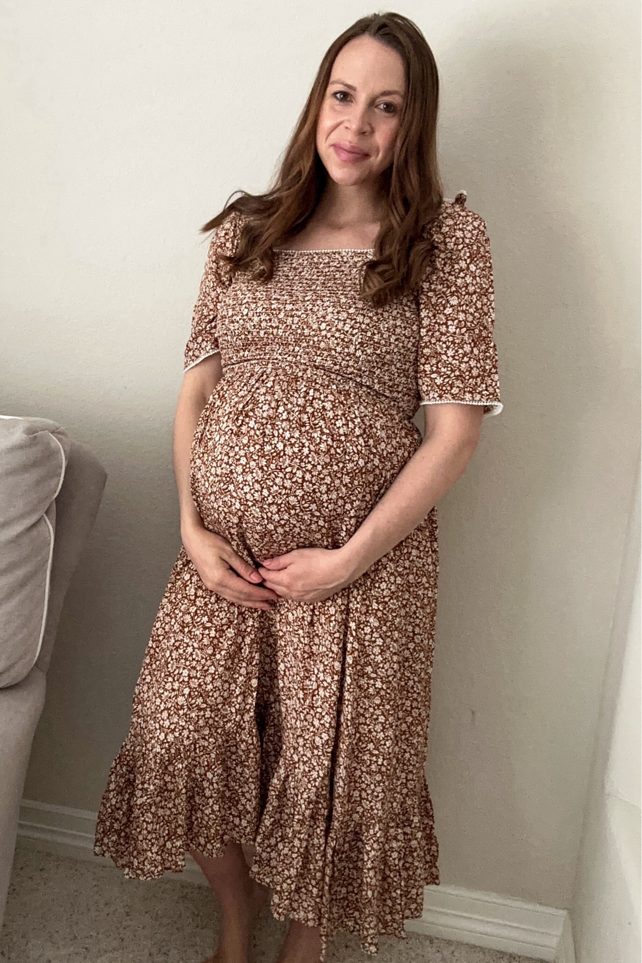 brown mini strapless dress Get A Brown Floral Maternity Dress For Women'S At Aaruvi Ruchi Verma   Aaruvi Ruchi Verma