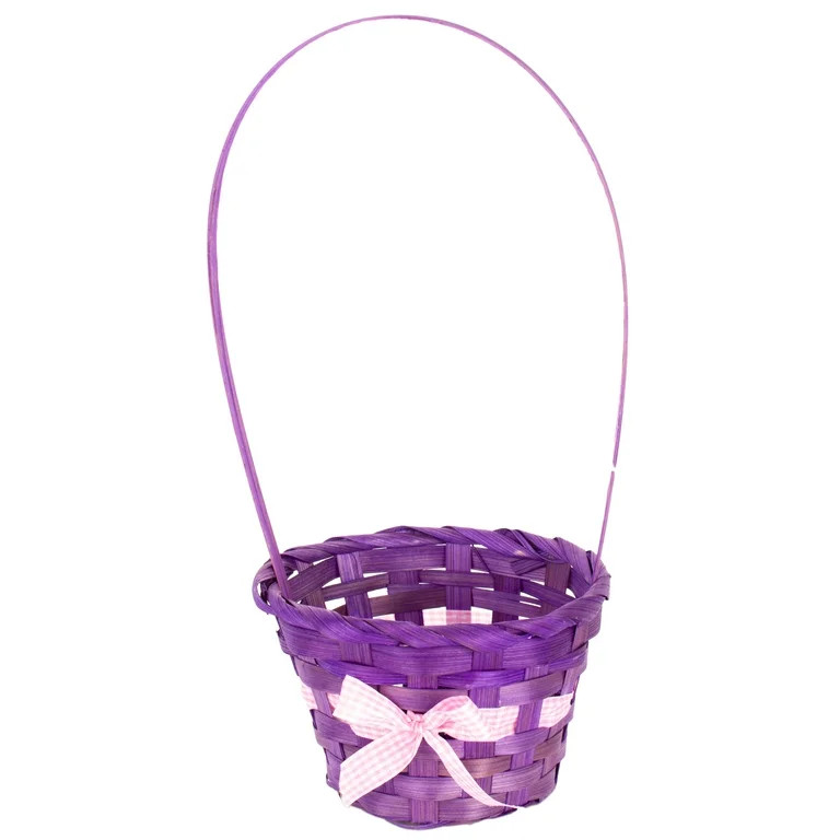 Gingham Bow Bamboo Easter Spring  14"x6" Gift Basket, Purple | Walmart (US)