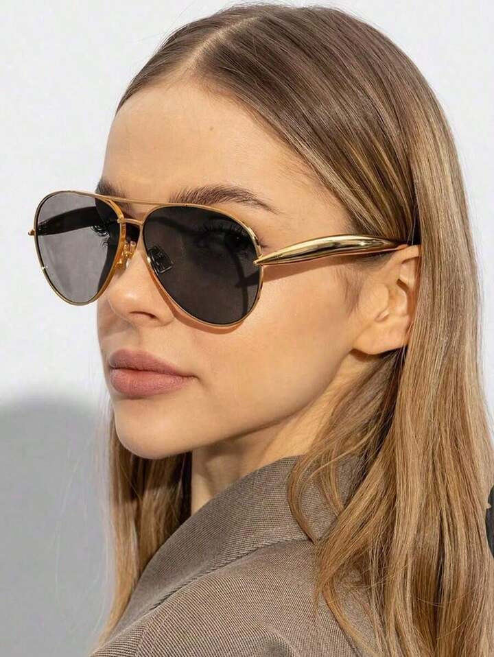 1pc Large Frame Double Beam Metal Fashion Glasses Toad Glasses Advanced Retro Personality Versati... | SHEIN