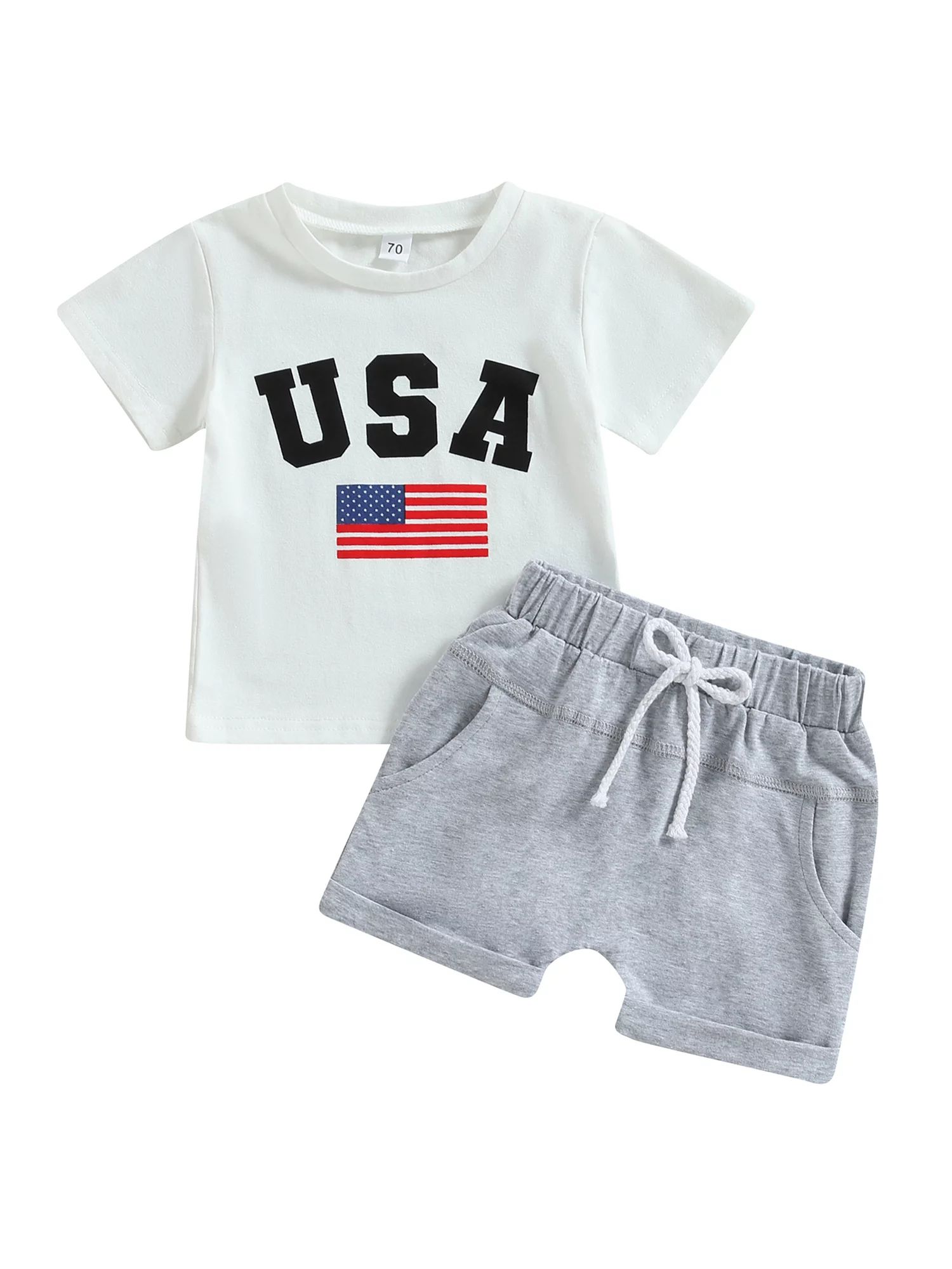 jaweiwi Toddler Baby Boy 2Pcs 4th of July Outfits, 0 6M 12M 18M 24M 2T 3T Short Sleeve Flag Lette... | Walmart (US)