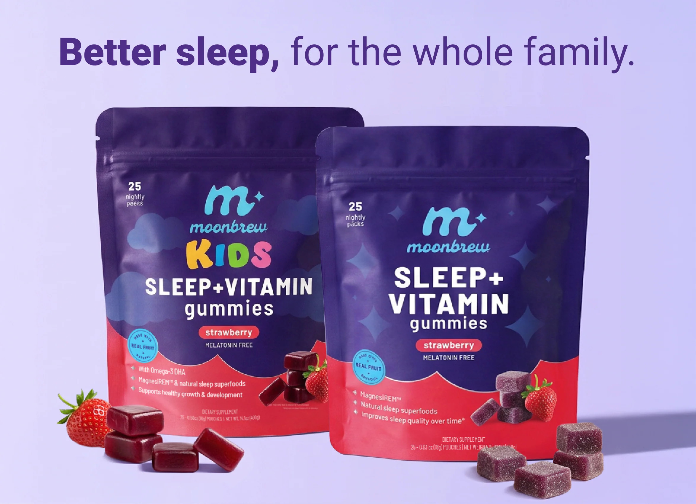 Sleep + Vitamin Gummies Family Bundle Strawberry | MoonBrew