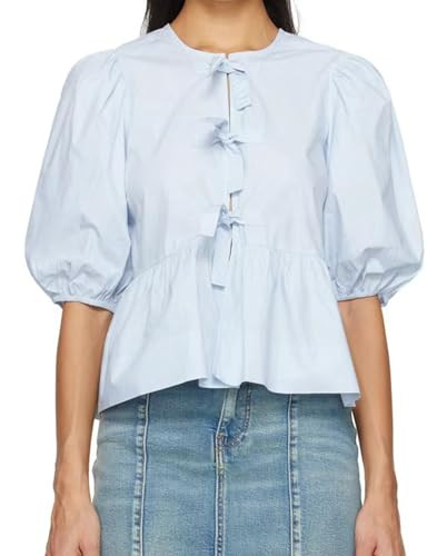 Tie Front Top Blouse Peplum Top Puff Sleeve Leopard Print Cheetah Print Bow Top Coquette Summer Trendy 2024 (Style09,S,Small) | Amazon (US)