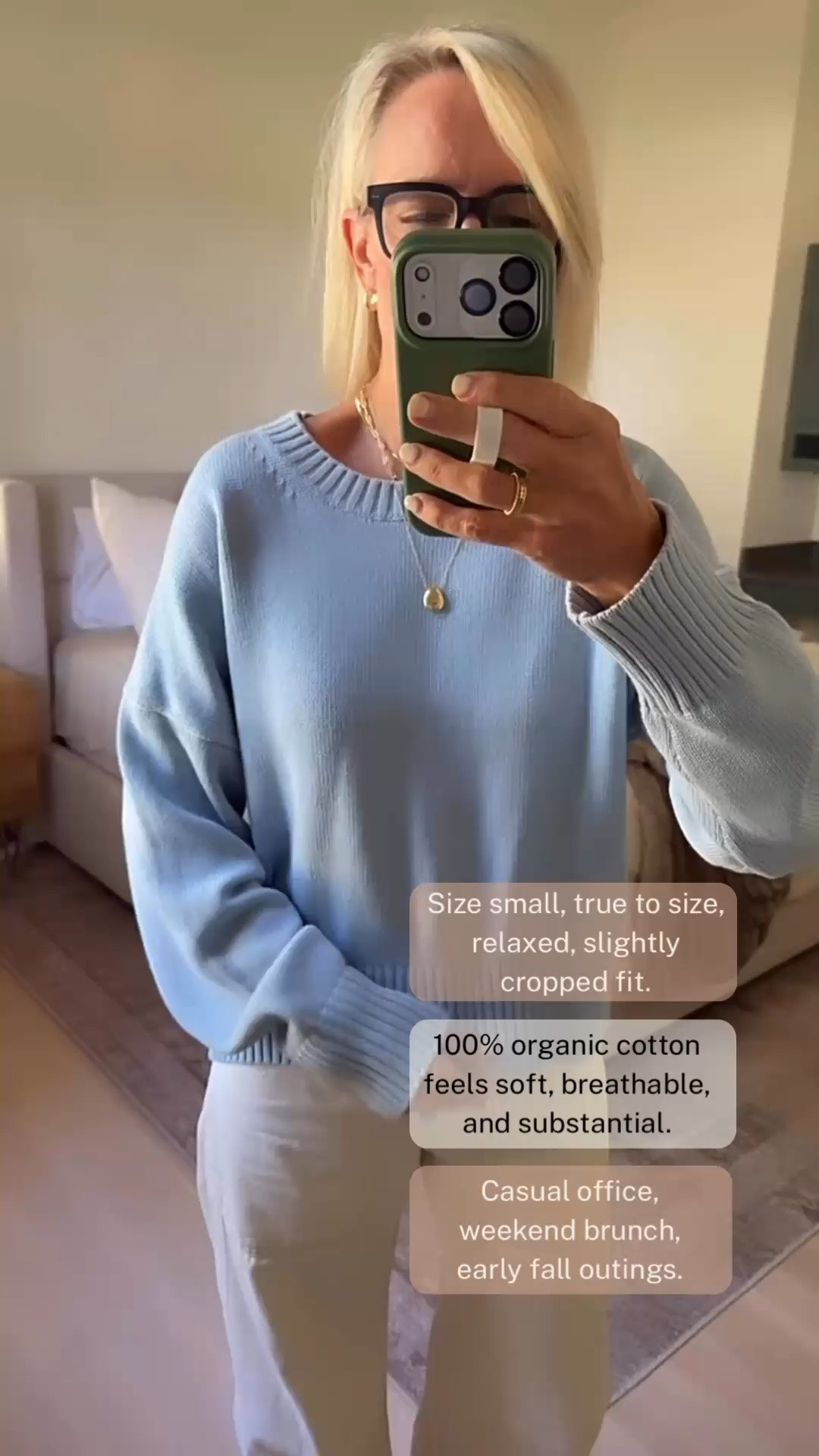 This 100% organic cotton sweater is one of those pieces I keep coming back to—I have it in several colors! I love this soft blue with ecru denim for an easy, classic look. Wearing a small, true to size, and the slightly higher neckline and relaxed shape make it an especially versatile wardrobe staple.

#LTKOver40 #LTKootd #LTKTravel