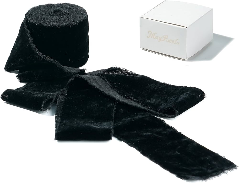 MAYREEL 2 Inch Black Velvet Ribbon Hand Torn Ribbon Silk Frayed Edge for Bridal Bouquets Invitati... | Amazon (US)
