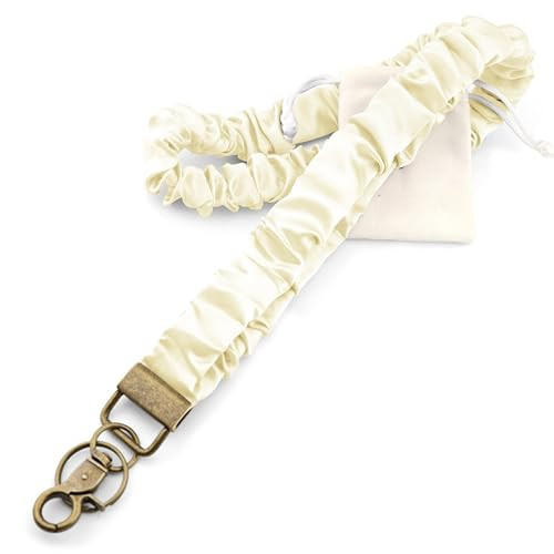 MyfavoriteK Stretchy Scrunchie Lanyard for ID Badges Cute Neck Lanyard for Keys Retractable Keychain Holder for Women (Cream) | Amazon (US)