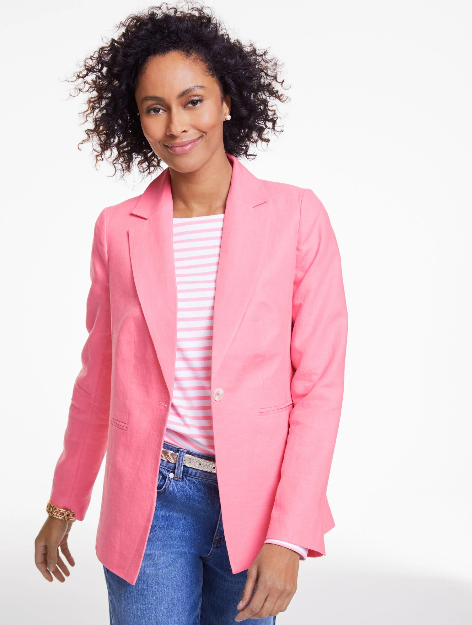 Classic Linen Single Button Blazer | Talbots