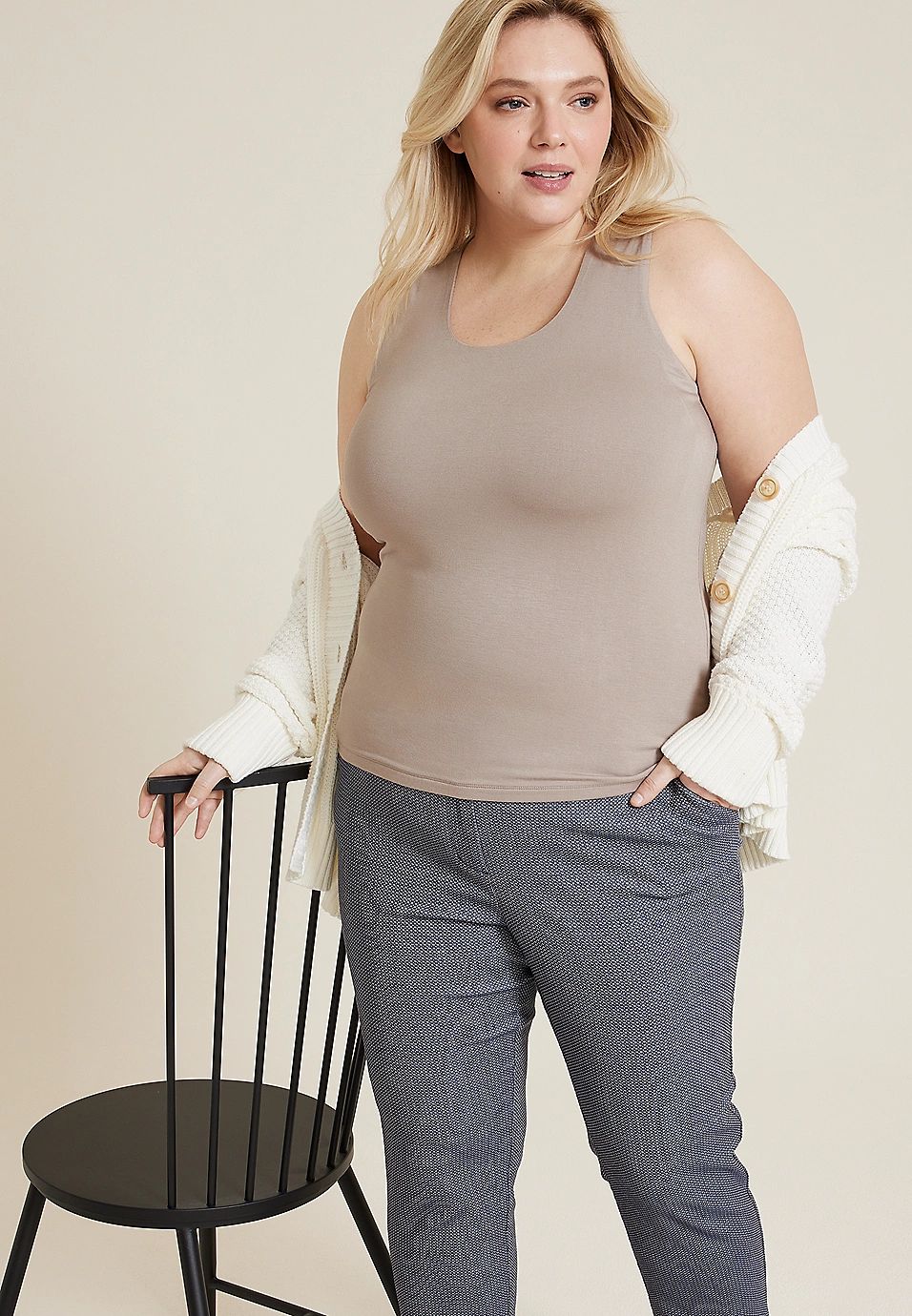 Plus Size Simply Smooth Double Layer Scoop Neck Tank Top | Maurices