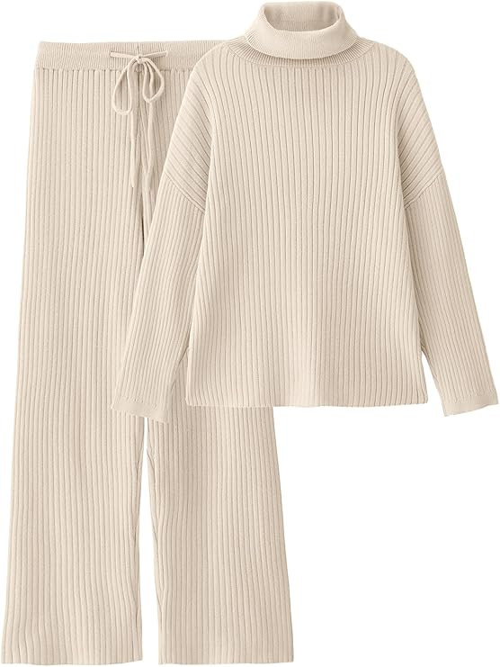 LILLUSORY Women's 2 Piece Outfits Turtleneck Sweaters Lounge Set and Wide Leg Pants Cozy Knit Swe... | Amazon (US)