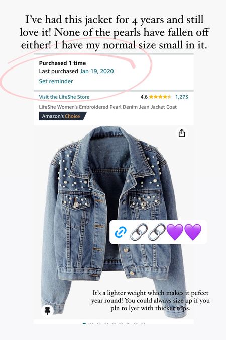 Denim pearl jacket! 

#LTKfindsunder50 #LTKworkwear #LTKstyletip