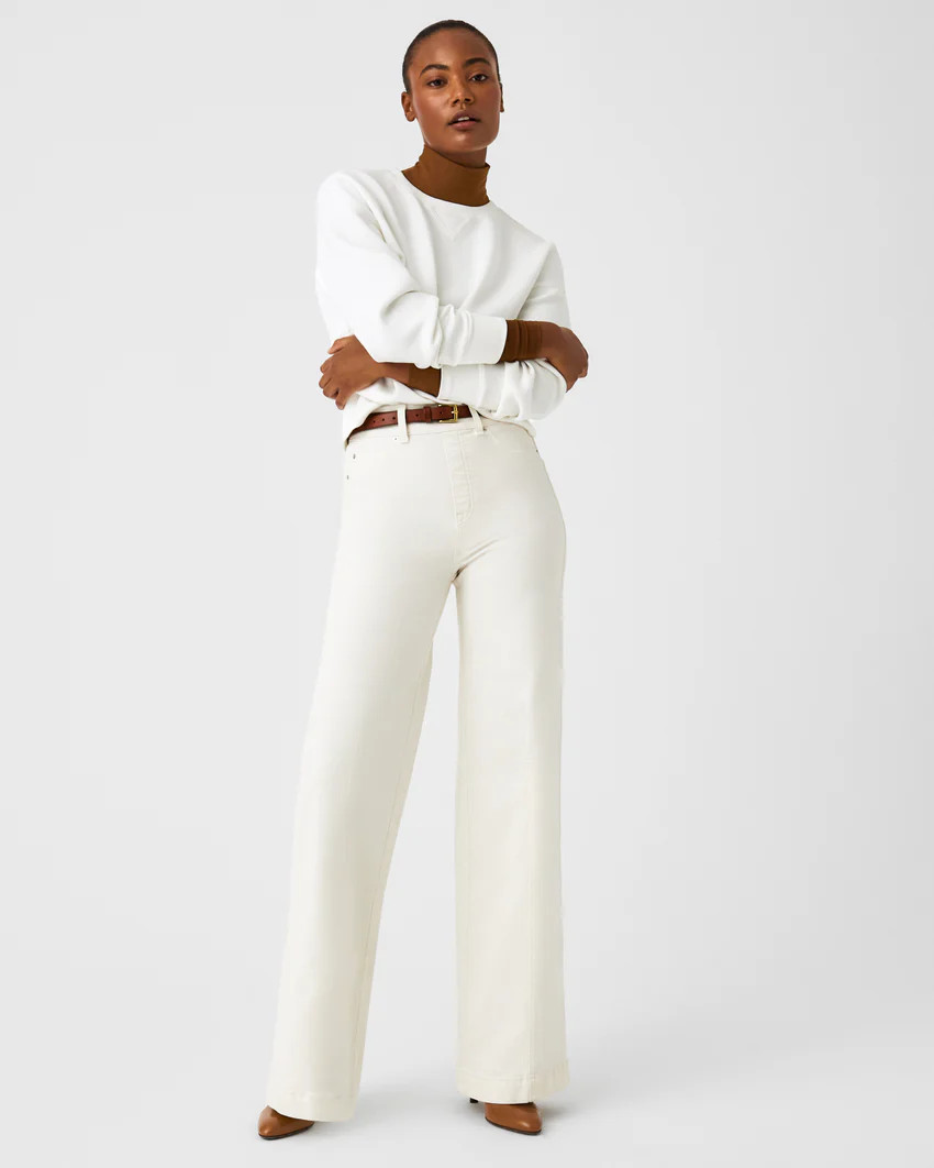 Seamed Front Wide Leg Jeans, Ecru | Spanx