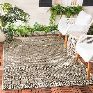 Safavieh Courtyard Velia Indoor/ Outdoor Rug - 2'3" x 6'7" Runner - Beige/Black | Bed Bath & Beyond