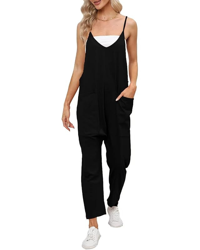 Tongmingyun Womens Casual Sleeveless Jumpsuits Spaghetti Strap Loose Romper Long Pants with Pocke... | Amazon (US)