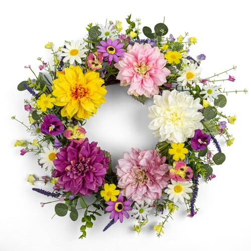 FloralElegance Spring Flower Wreath 22 Inch Floral Wreaths for Front Door Artificial Spring Summer Wreath with Colorful Flowers for Springtime Easter Holidays Wall Porch | Amazon (US)