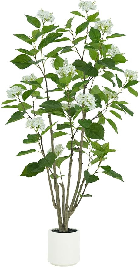 5ft Artificial Hydrangea Tree - Real Touch Silk Flowers & Adjustable Branches - Lifelike Faux Pot... | Amazon (US)