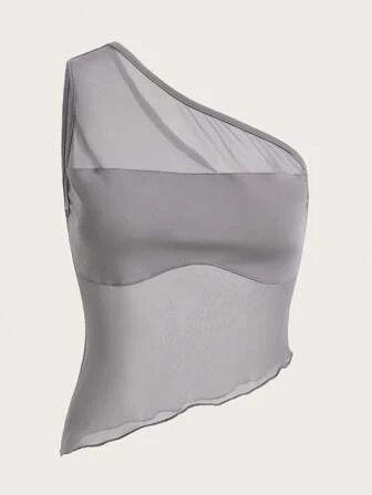 SHEIN ICON One Shoulder Asymmetrical Hem Mesh Top | SHEIN
