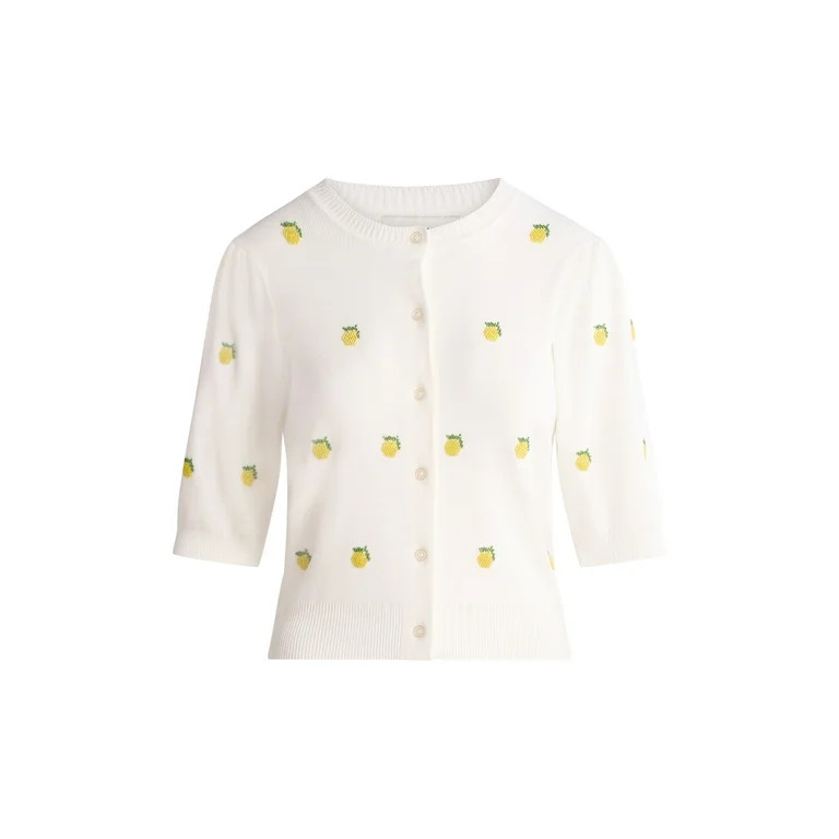 Free Assembly Women's Beaded Cardigan Sweater with Puff Sleeves, Lightweight, Size XS-XXL | Walmart (US)