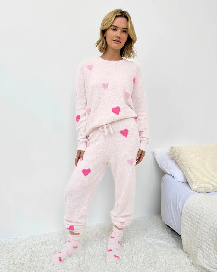 Pink Multi-Heart Fuzzy Sweater PJ Set | Splendid