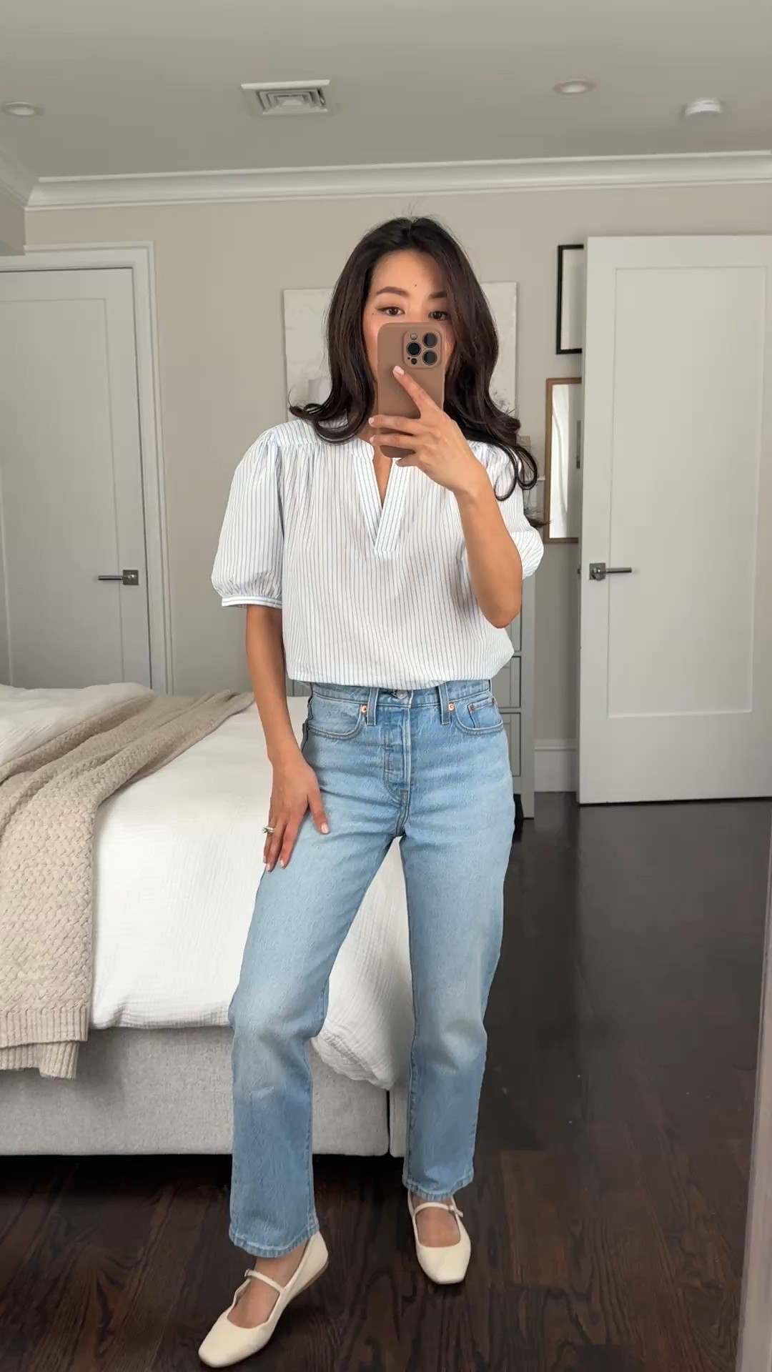 Levi's 30% off sitewide picks 

• Levi’s wedgie straight jeans in the shorter 26 length, “fully baked” light wash. 

One of my staple petite friendly jeans that works well with all types of flat shoes! My weight fluctuates snd my usual 24 waist us a slim fit (pictured here) so i also own these in one size up 25 waist for a more relaxed fit. 

• Amelie Poplin Blouse in pixie stripe blue size xs - super light and airy 100% cotton for hot weather 

• Dolce Vita Reyes Maryjane flats 5.5 

Petite friendly spring/summer outfits, jeans, warm weather outfits, memorial day weekend sale 

#LTKSeasonal #LTKSaleAlert #LTKPetite