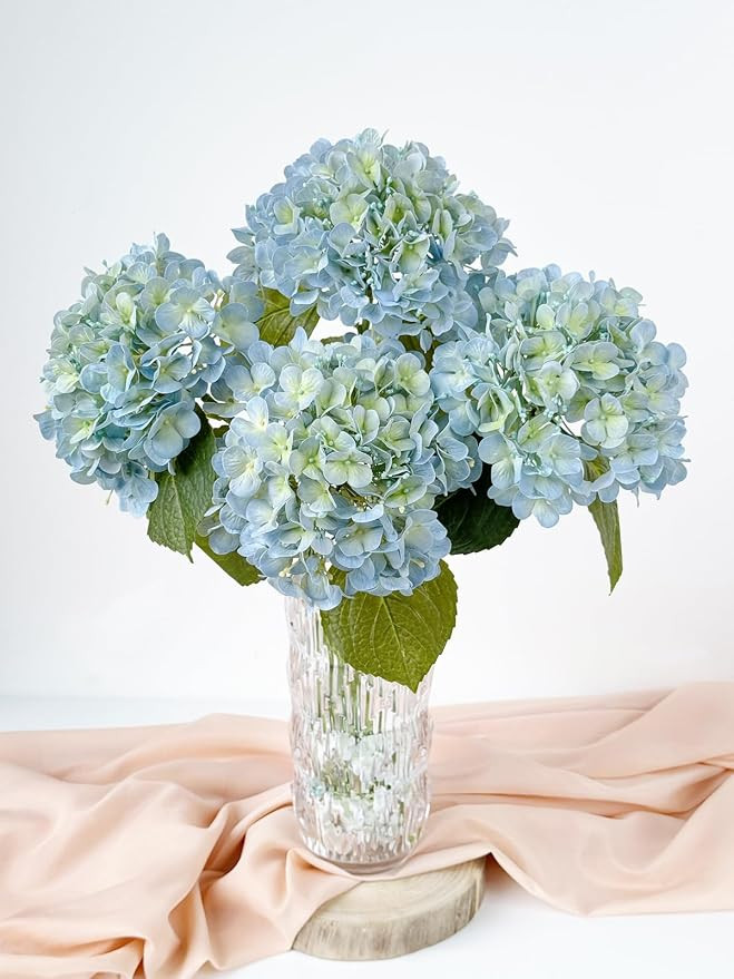 4 Pcs 20'' Real Touch Hydrangeas Light Blue Artificial Hydrangeas Flowers Faux Latex Hydrangea fo... | Amazon (US)