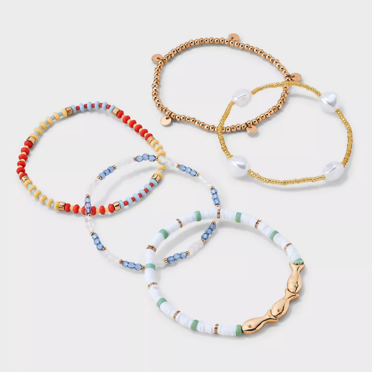 Stretch Fish and Pearl Bracelet Set 5pc - Universal Thread™ Multicolor | Target