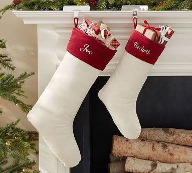 Classic Velvet Stockings - Ivory With Red Cuff | Pottery Barn (US)